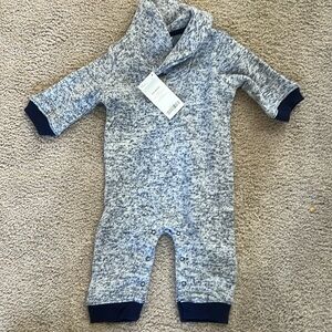 Gymboree onesie, white and blue knit. Size 3-6 mos. New with tags